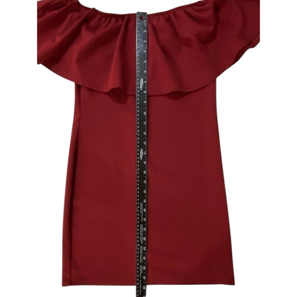 Brat Star Burgundy Off Shoulder Ruched Mini Dress - Junior Size Large - Picture 5 of 9